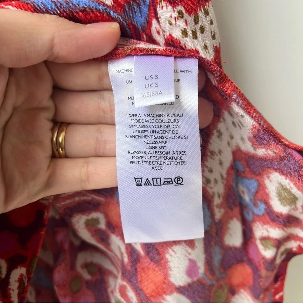 By Anthropologie Robin Tiered Ruffled Mini Dress - RedPink Floral Print - Size S - Picture 9 of 10